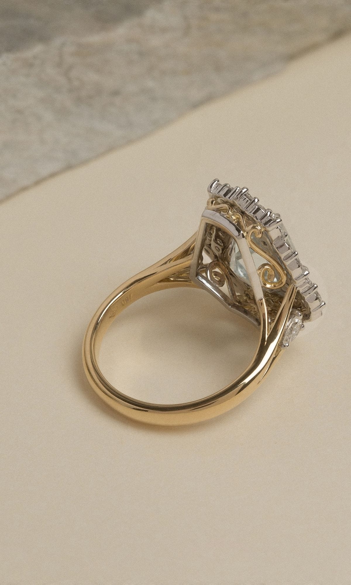 Hogans Family Jewellers Bespoke 18K YWG Aquamarine & Diamond Cluster Ring