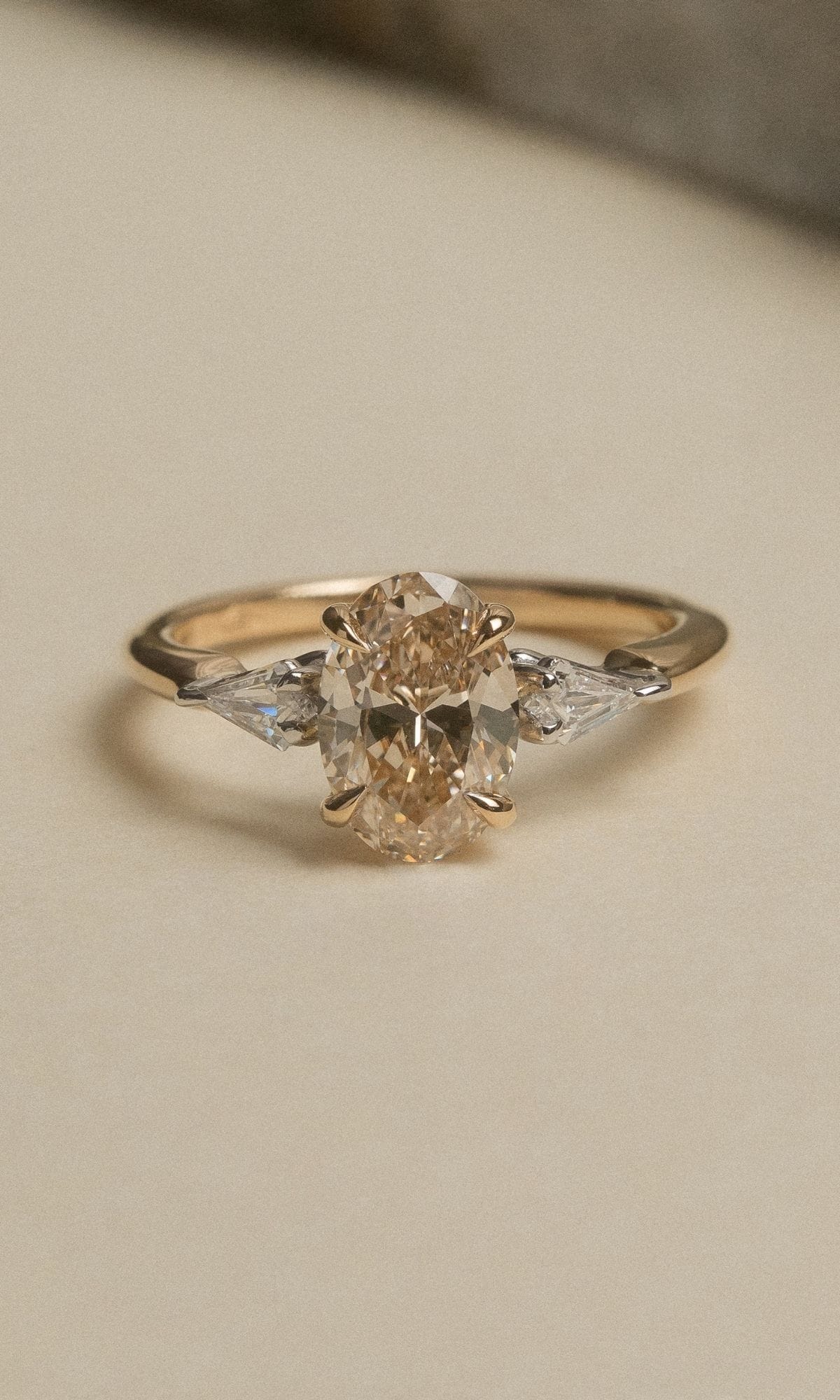 Hogans Family Jewellers Bespoke 18K YWG Champagne Diamond Trilogy Ring