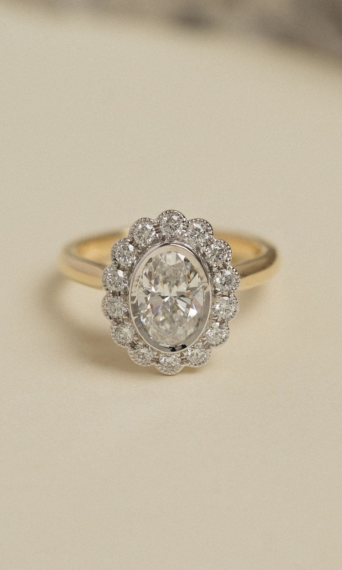 Hogans Family Jewellers Bespoke 18K YWG Diamond Halo Ring