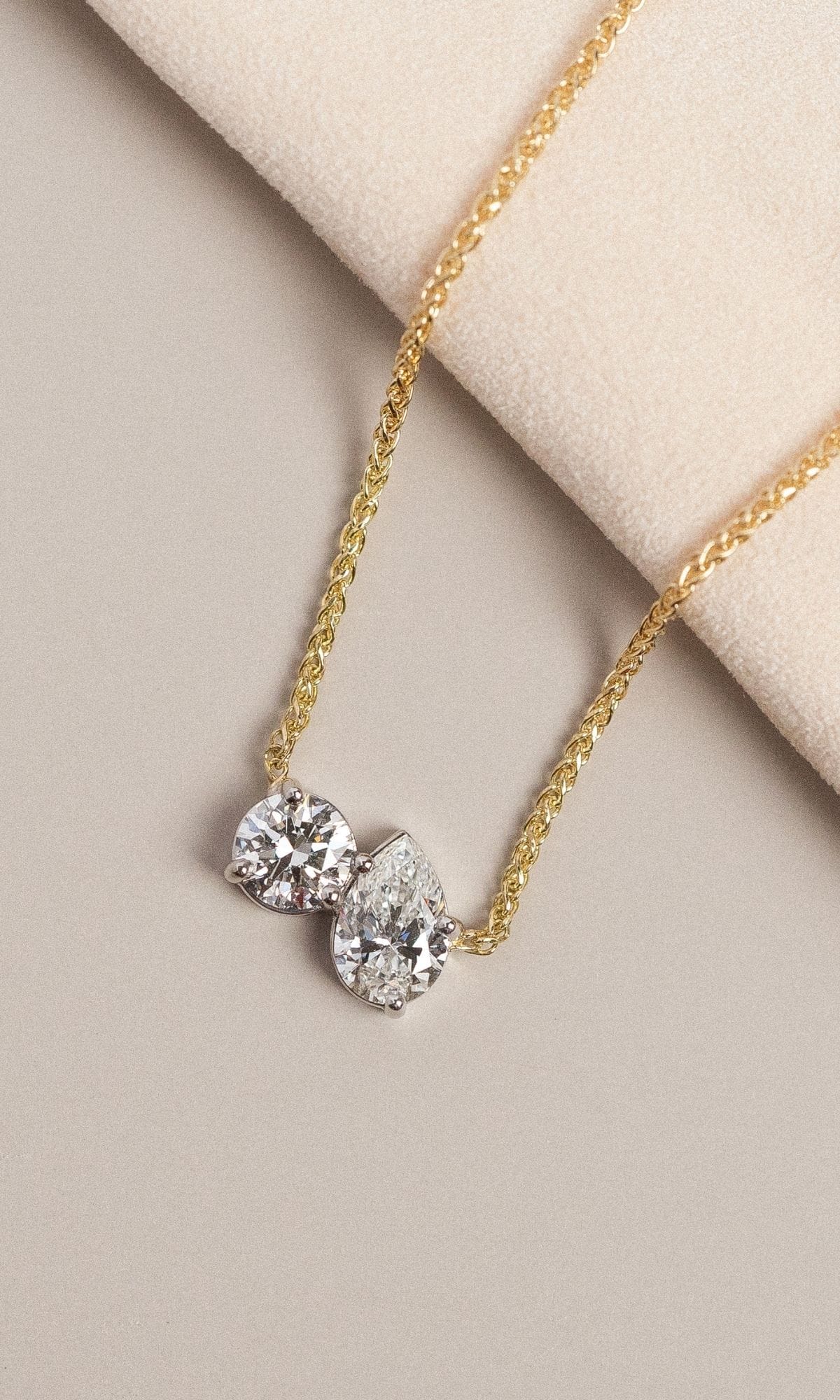 Hogans Family Jewellers Bespoke 18K YWG Diamond Toi et Moi Necklace