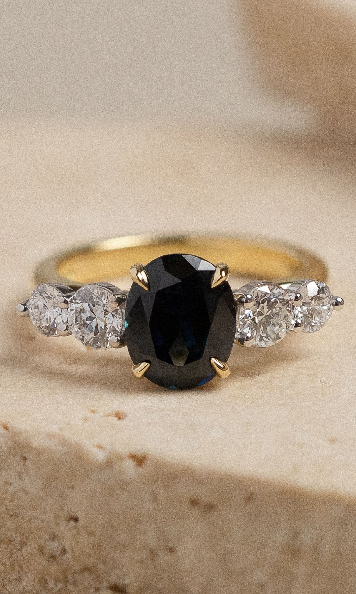 Hogans Family Jewellers Bespoke 18K YWG Sapphire & Diamond Five Stone Ring