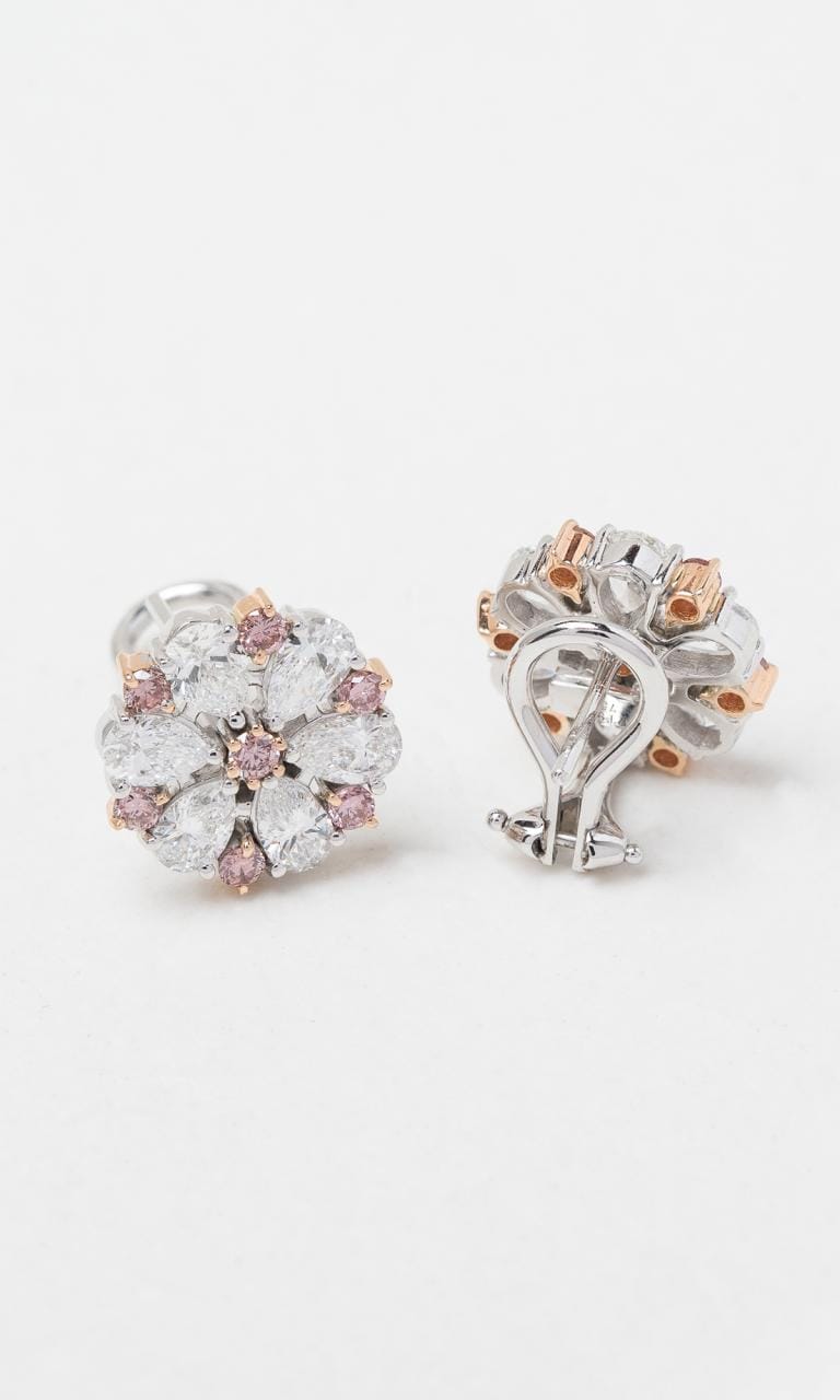 Hogans Family Jewellers Platinum & 18K RG Pear Cut White & Australian Pink Diamond Stud Earrings
