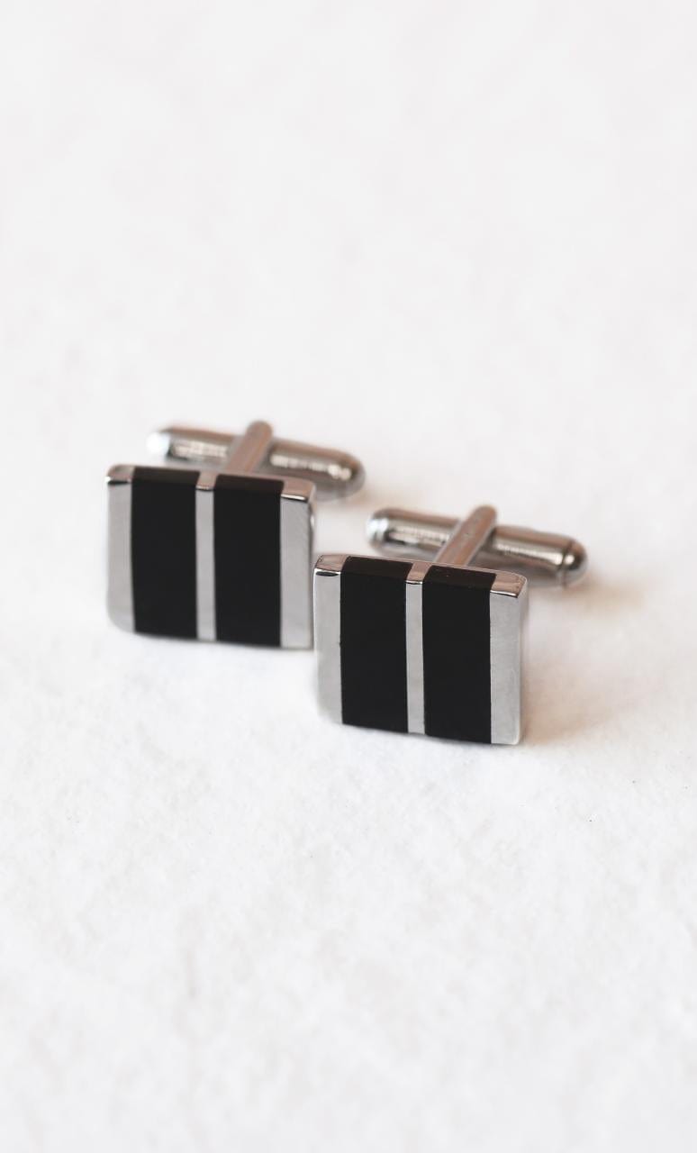 Hogans Family Jewellers Rectangular Sterling Silver & Onyx Cufflinks