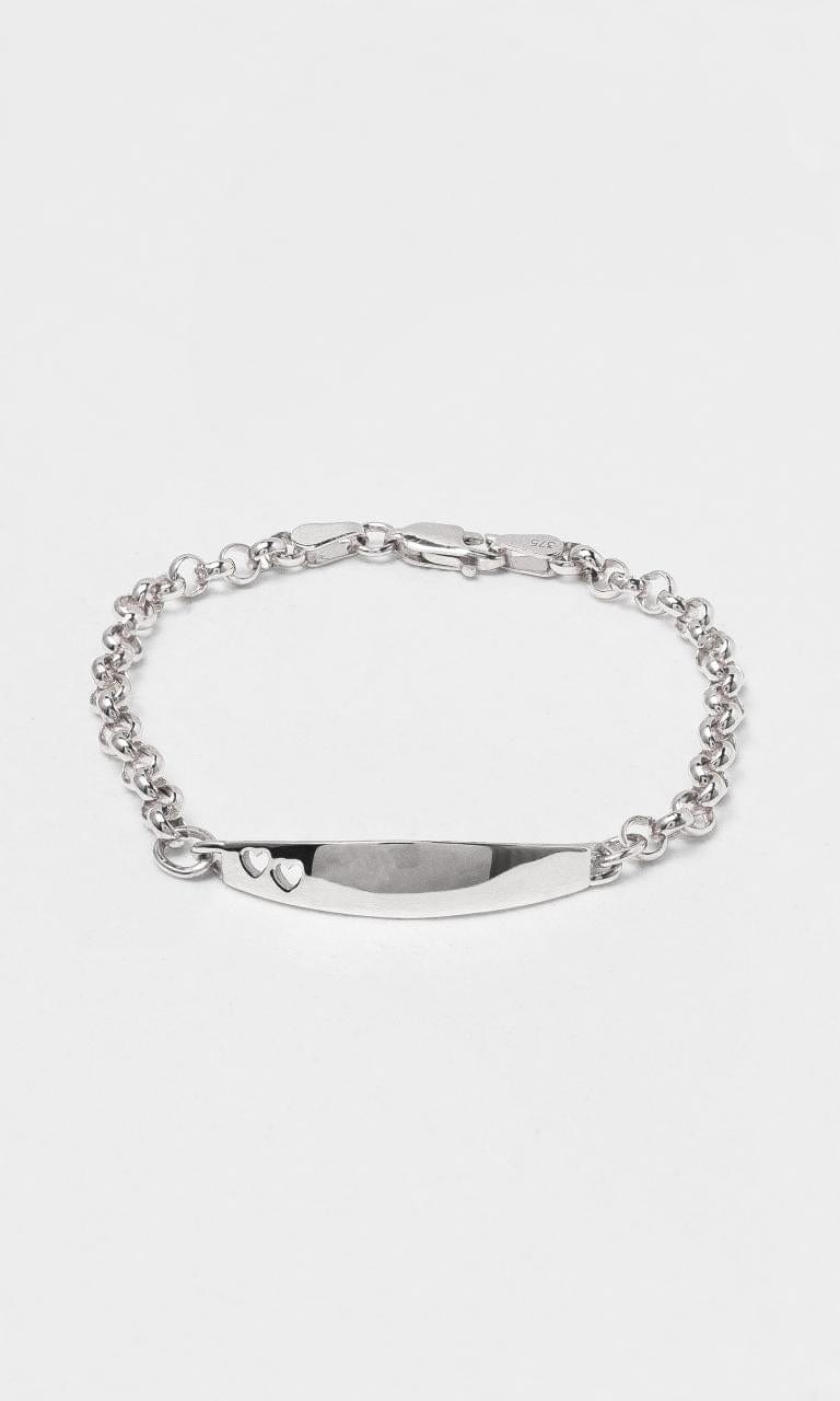 Hogans Family Jewellers Sterling Silver Baby ID Belcher Bracelet with Hearts