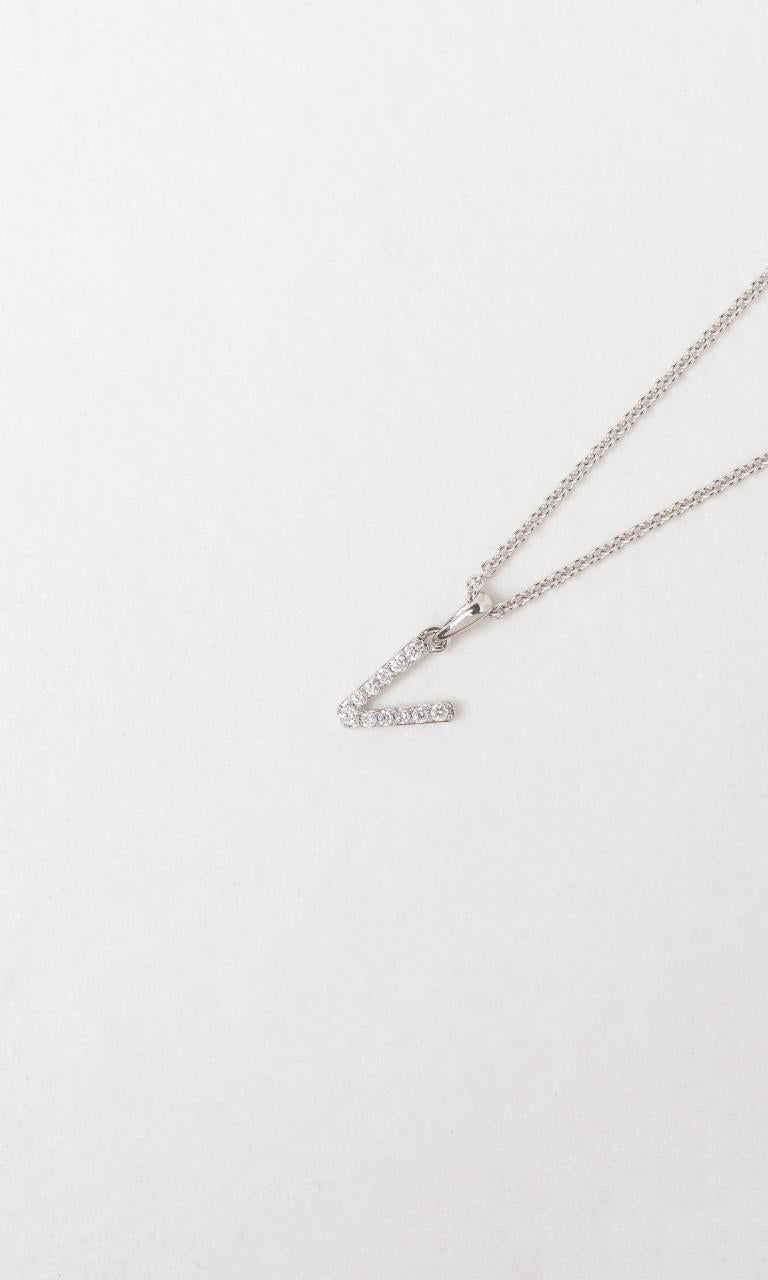18K WG 0.09ct TDW 'V' Initial Diamond Set Pendant