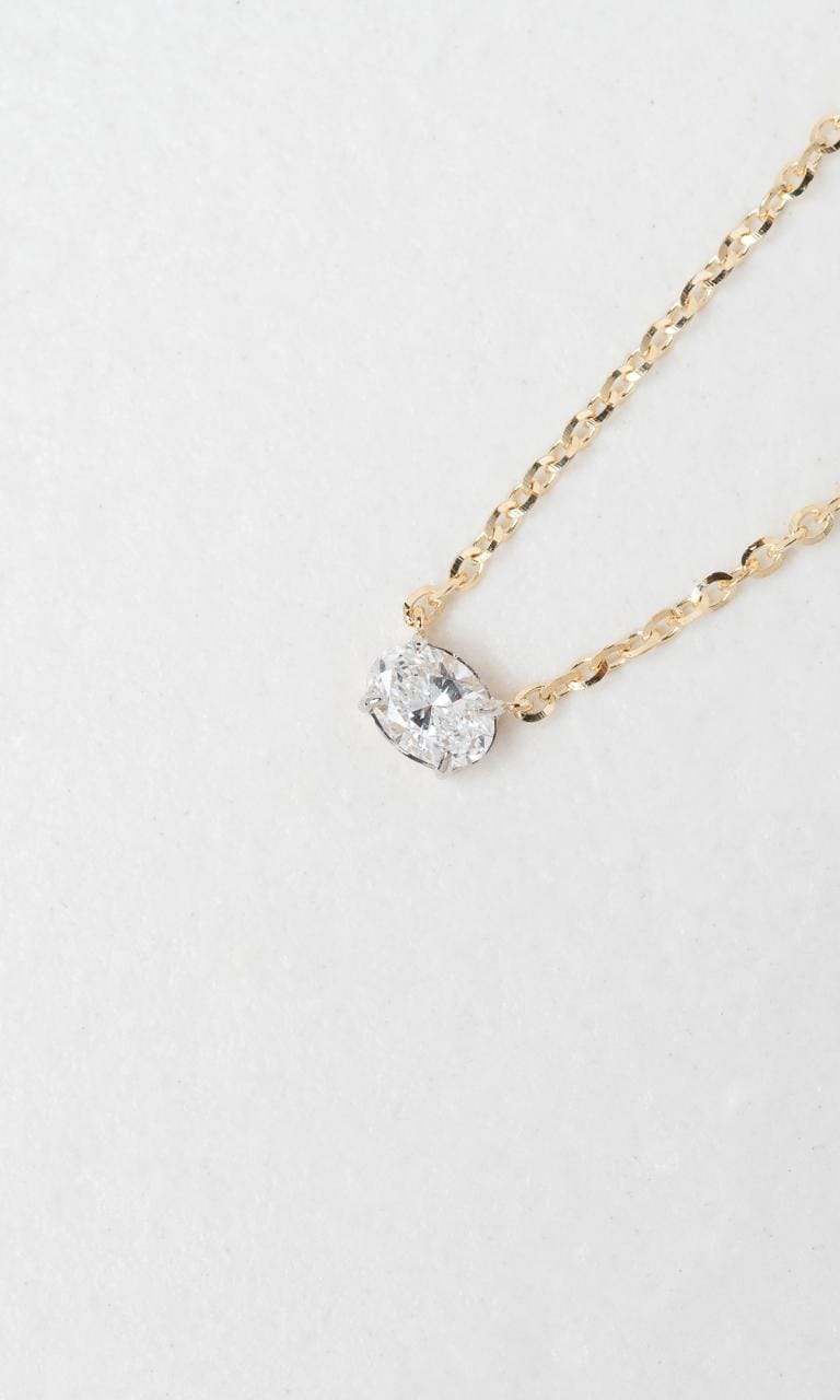18K YWG 0.327ct Oval Cut Diamond Solitaire Necklace