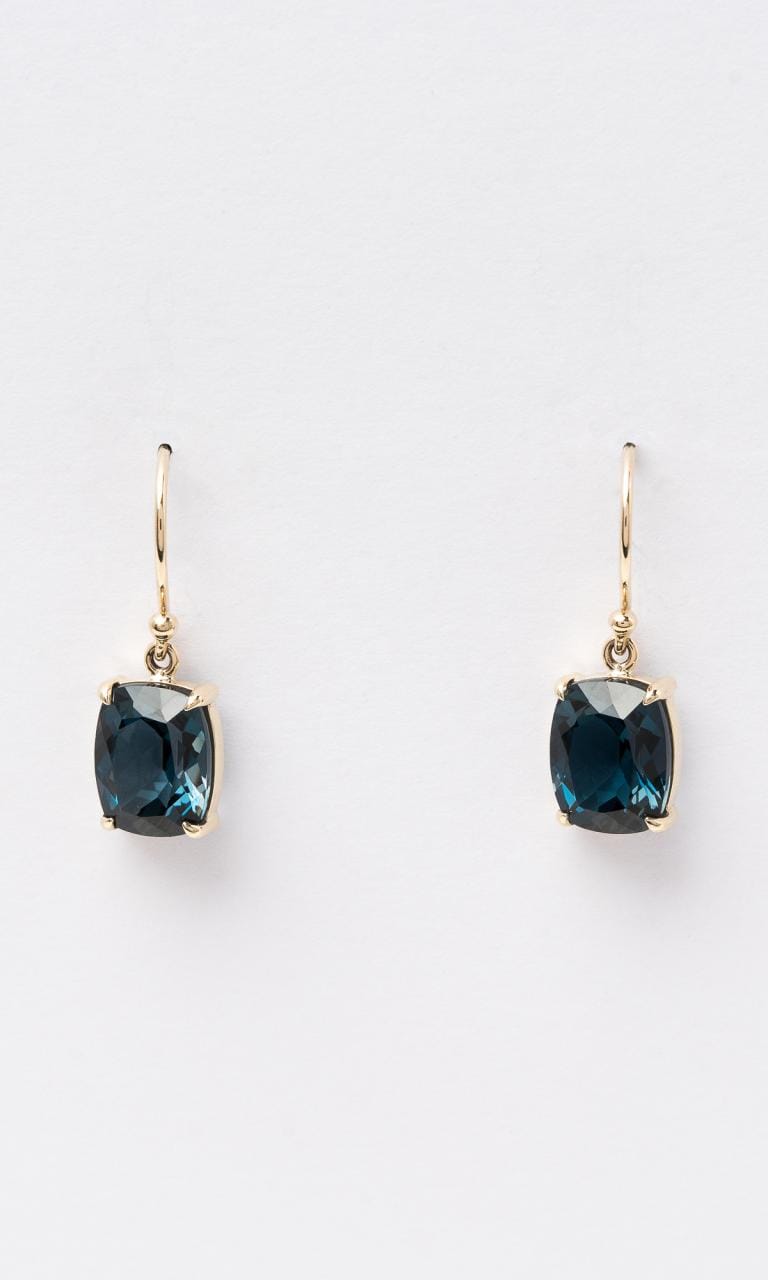 9K YG Cushion Cut London Blue Topaz Drop Earrings