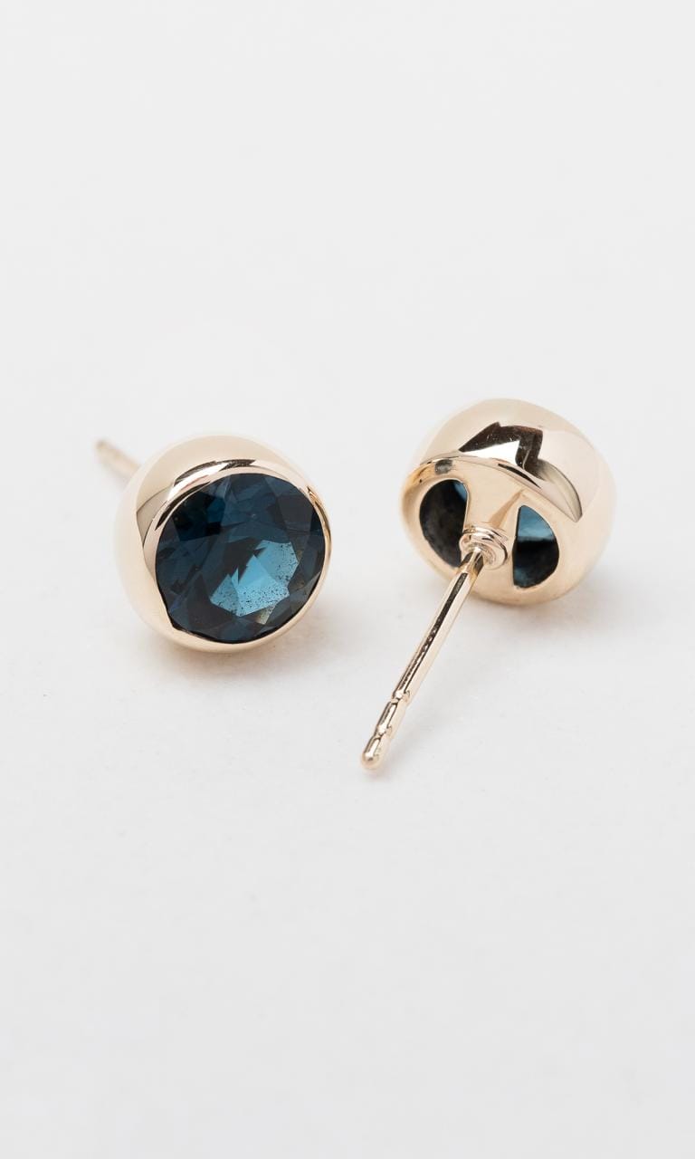 9K YG Round Brilliant Cut London Blue Topaz Stud Earrings