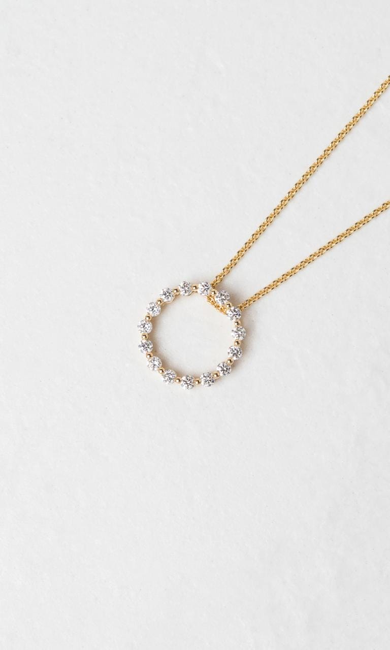 18K YG 0.35ct TDW Round Brilliant Cut Diamond Circular Pendant