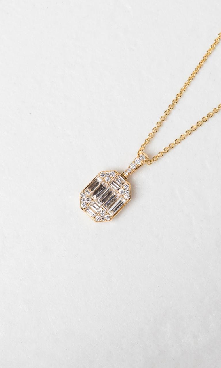 18K YG 0.58ct TDW Baguette Cut Diamond Cluster Pendant