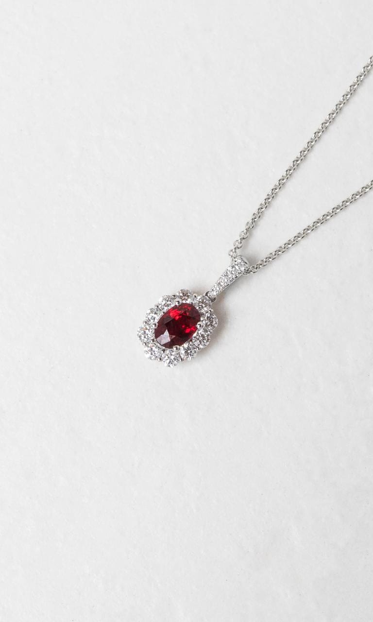 18K WG Oval Cut Ruby Halo Pendant