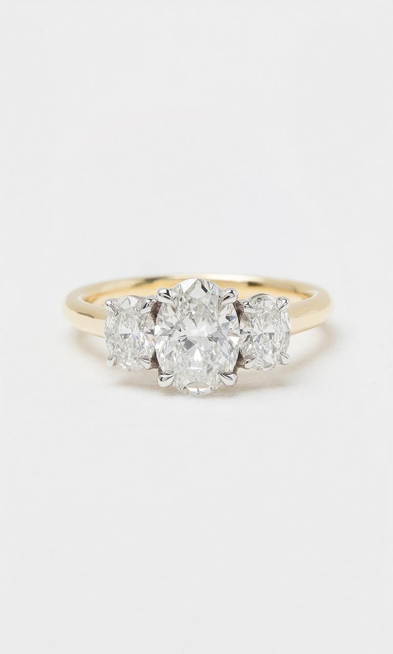 18K YWG 1.84ct TDW Oval Cut Diamond Trilogy Ring