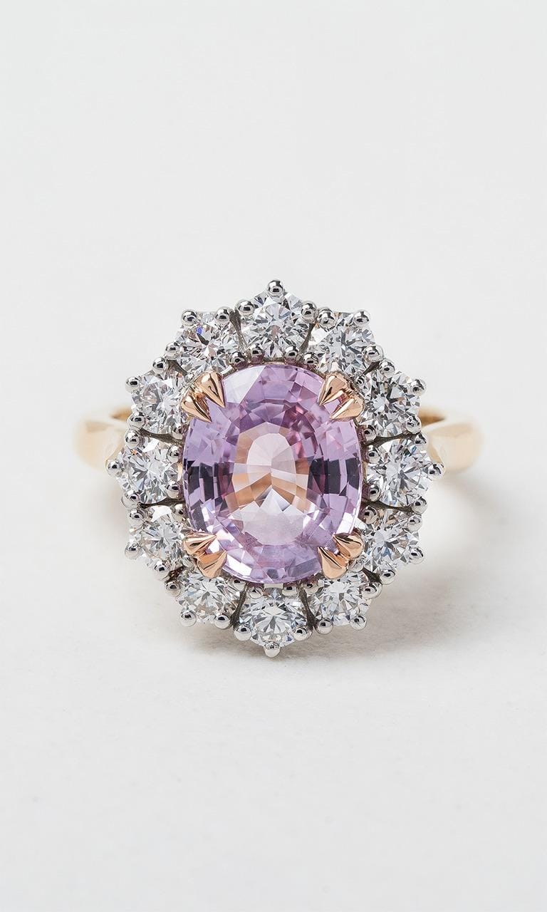 18K YRWG Oval Cut Ceylon Sapphire Halo Ring