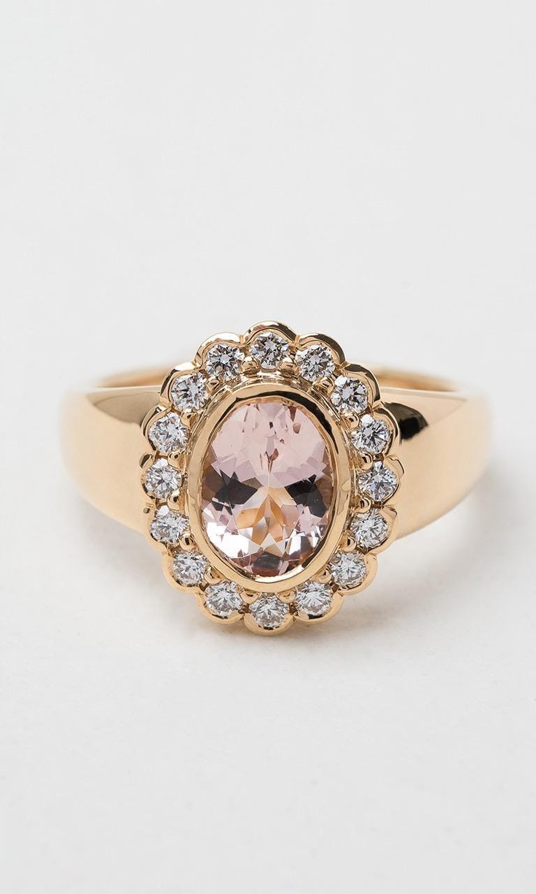 18K YG Oval Cut Morganite Daisy Signet Ring