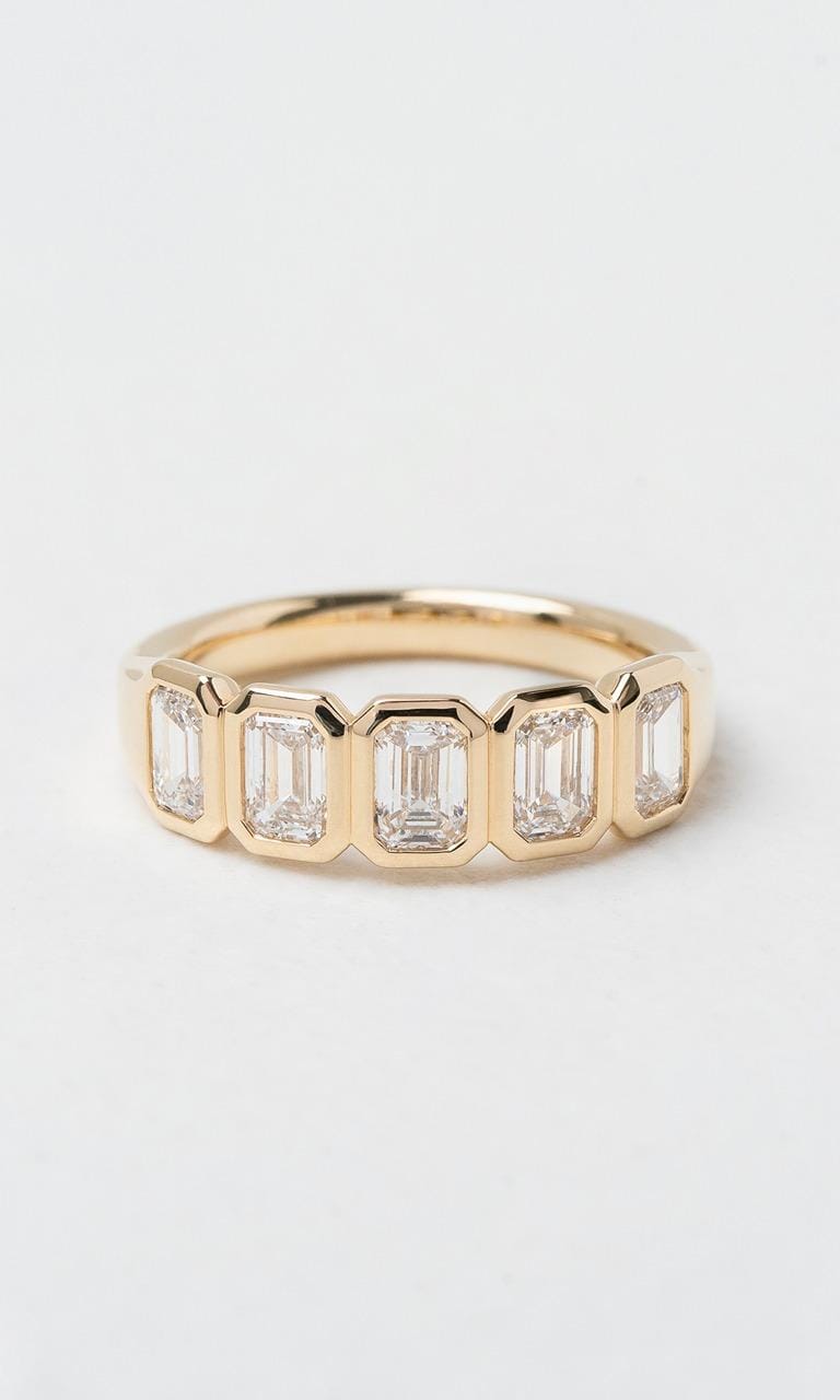 18K YG 1.50ct TDW Emerald Cut Diamond Bezel Set Band