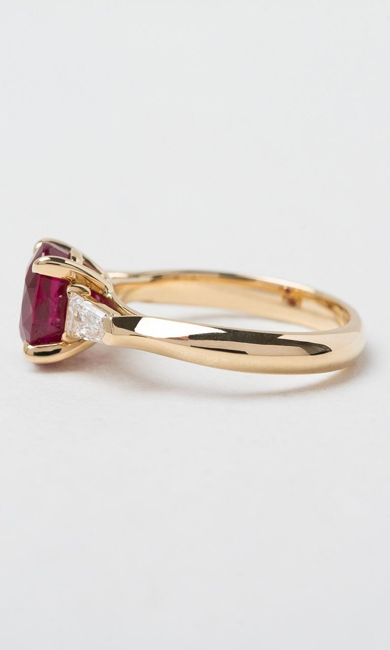 18K YG Oval Cut Burmese Ruby Trilogy Ring