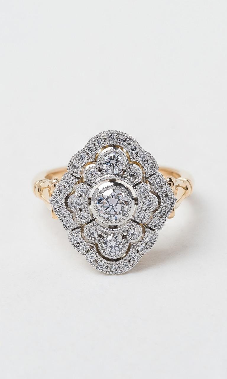 18K YWG 0.596ct TDW Round Brilliant Cut Diamond Vintage Ring
