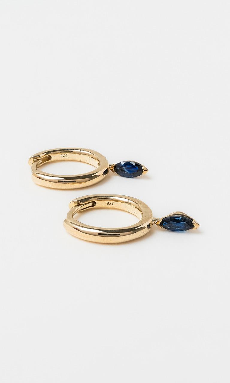 9K YG Marquise Cut Sapphire Huggie Earrings
