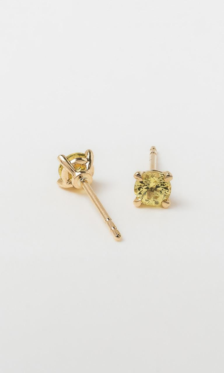 9K YG Round Brilliant Cut Sapphire Stud Earrings